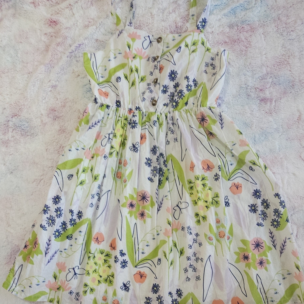 Cat & Jack White Floral Sundress with Green and Navy Accents